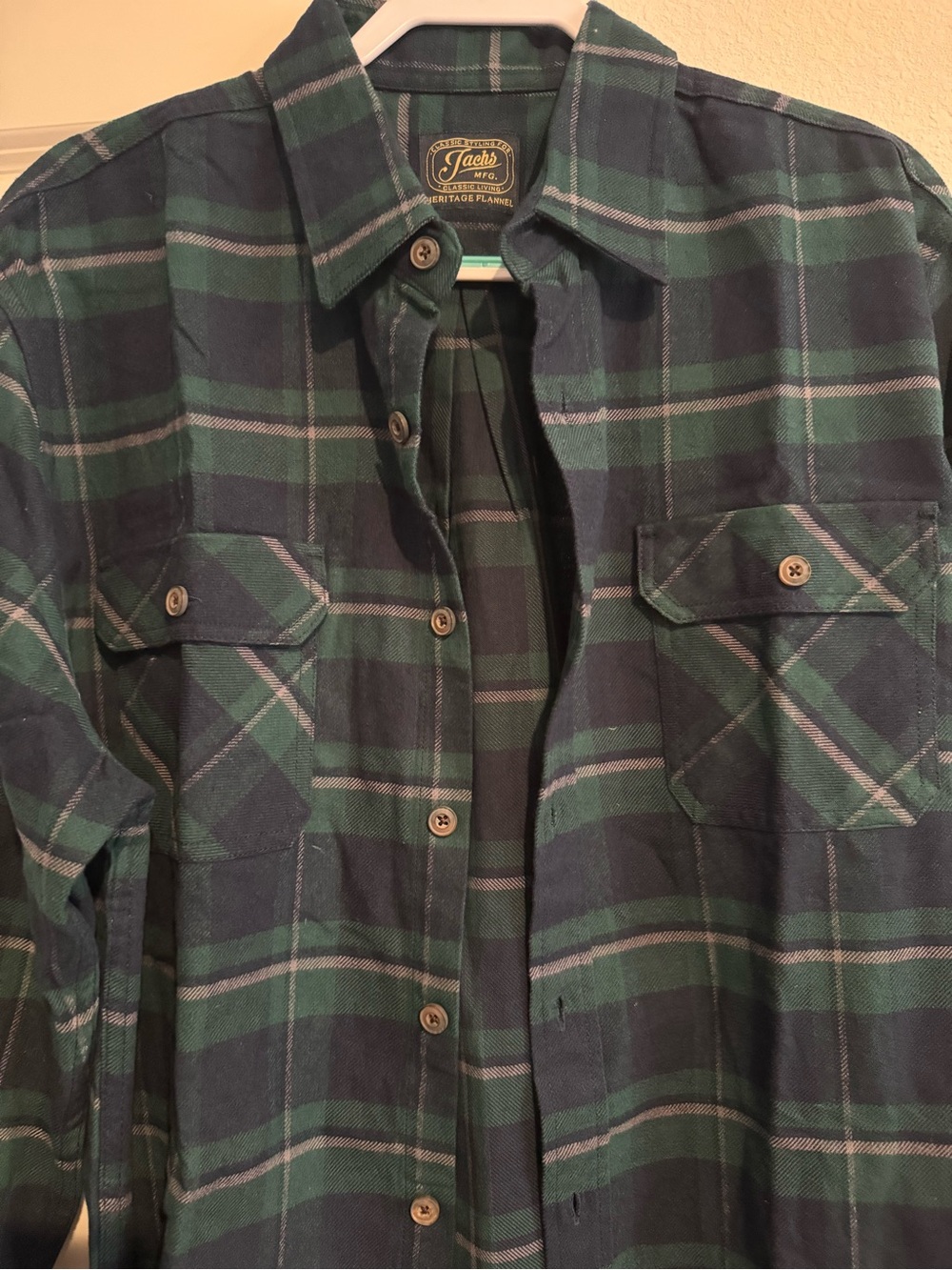 Jachs Men's Green and Navy Plaid Button-Down Shirt